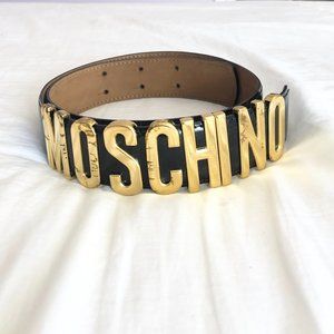 Moschino Black Leather Logo Belt
